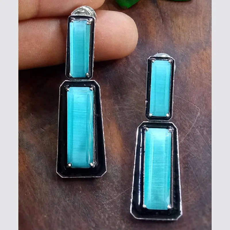 art deco earrings for women-Blue Petal Diamond Silver Plated Turquoise Dangler Earrings