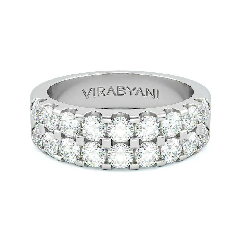 bridal rings for women-2.00 ct. Round Diamond Wedding Band Double Row Anniversary Ring