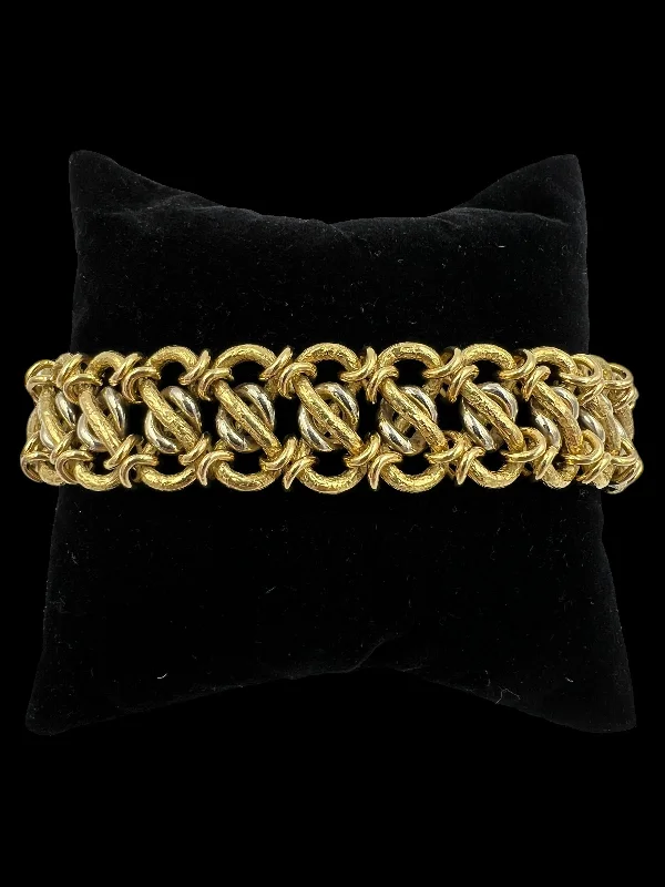 minimal gold bangles for women-Vintage 1970s Interlocking 18k Yellow Gold Link Bracelet 8" Long