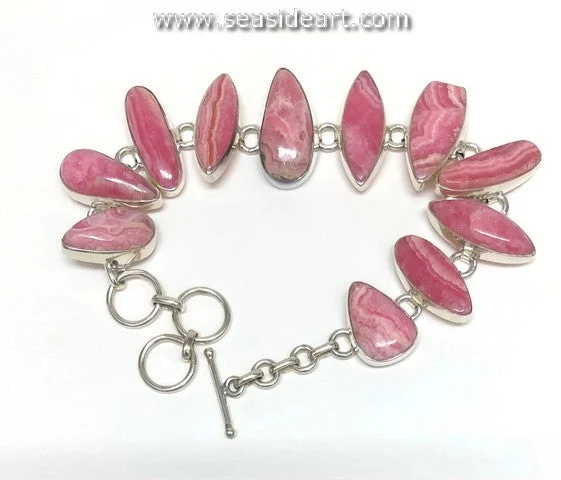 hand-crafted bangles for women-Sterling Silver Bracelet with Rhodochrosite Cabochons