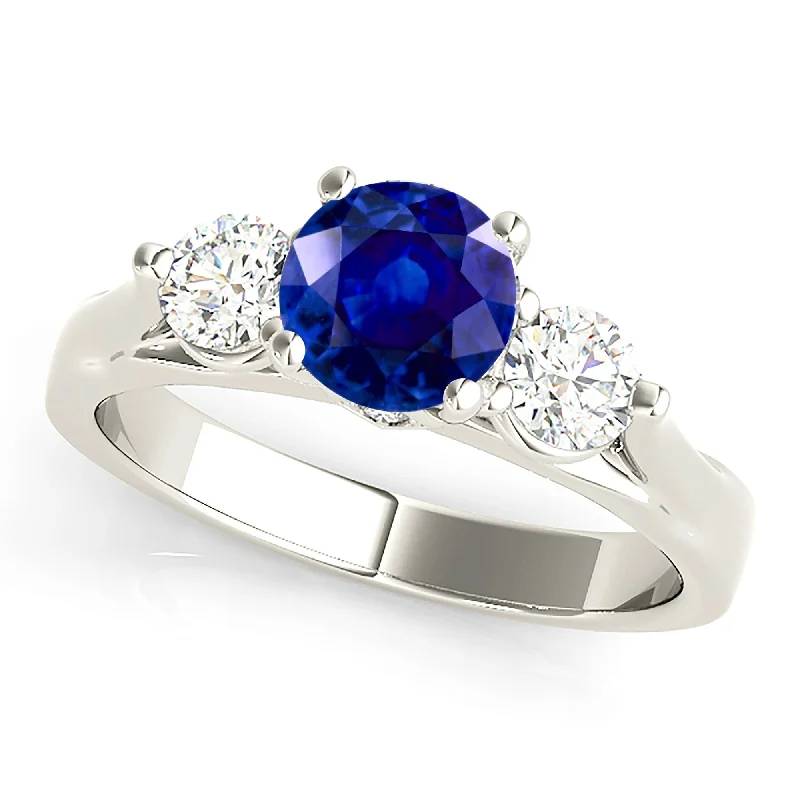 eternity rings with diamonds for women-1.35 ct. Genuine Blue Sapphire Three Stone Ring