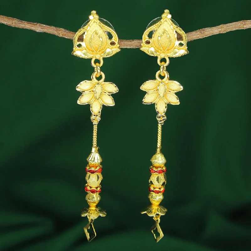 artistic earrings for women-Mahavir Dye Gold Plated Dangler Earrings