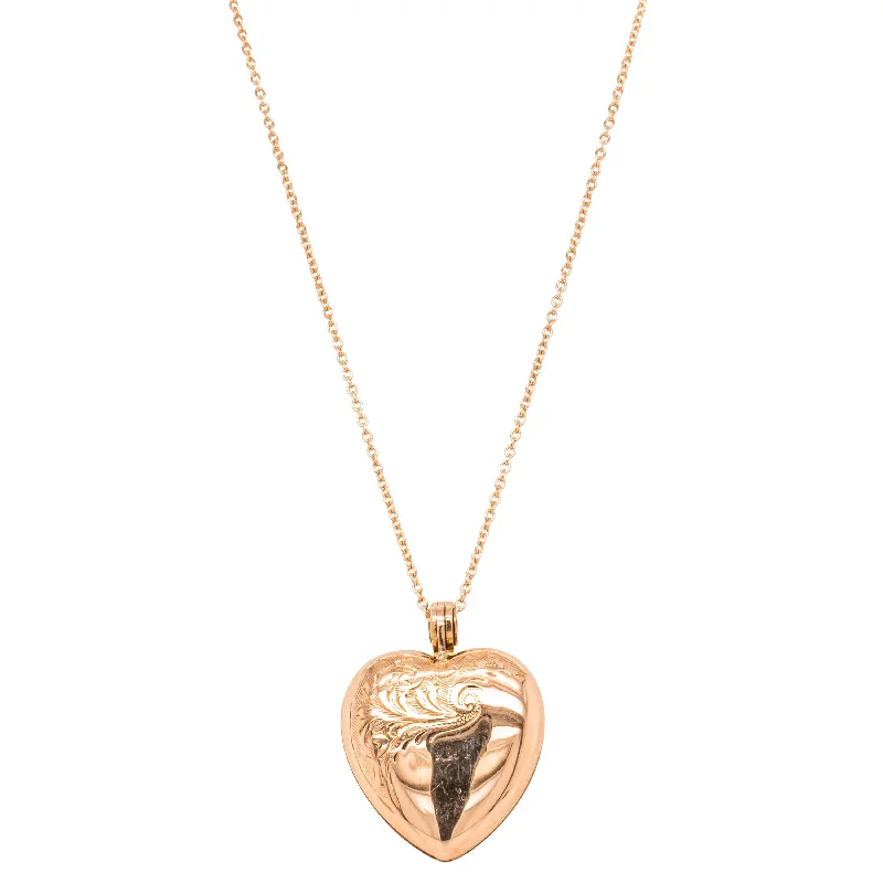 beautiful necklaces for women-Deja Vu 9ct Rose Gold Engraving Heart Locket With Cable Chain