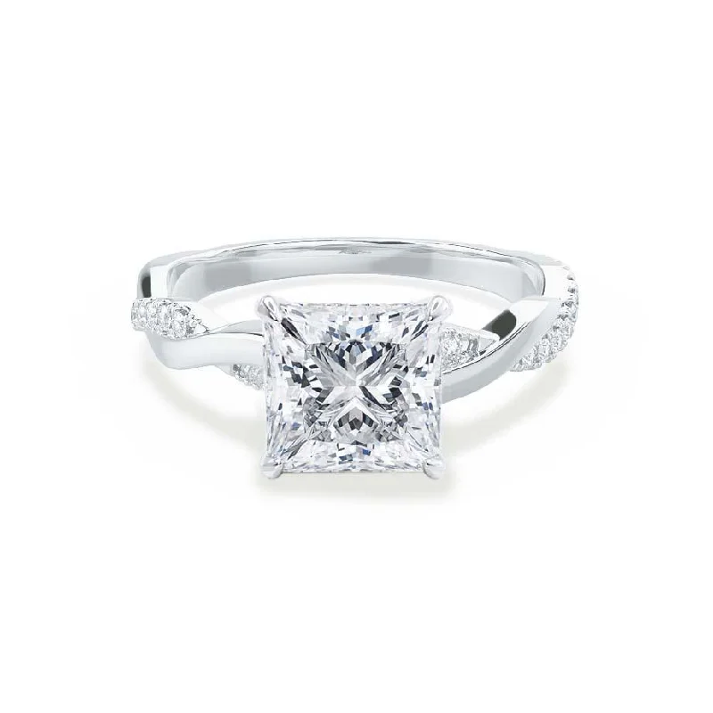 halo engagement rings for women-EDEN - Princess Moissanite & Diamond Platinum Vine Solitaire