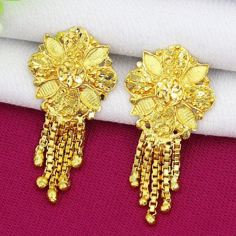 handmade earrings for women-Mahavir Dye Gold Dangler Earrings