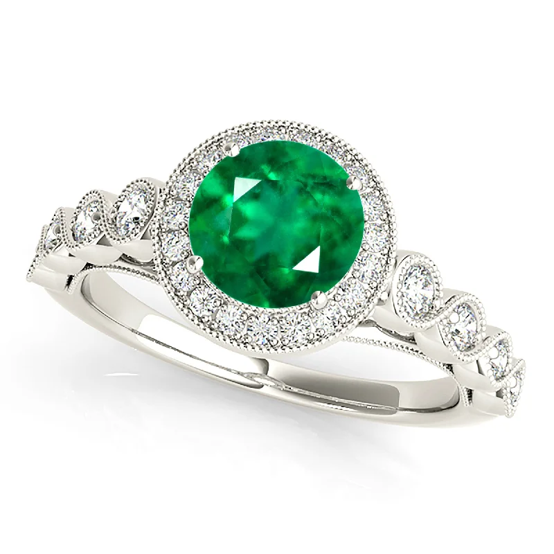 custom rings for women-1.15 ct. Genuine Emerald Ring With Halo And Swirl Infinite Diamond Band