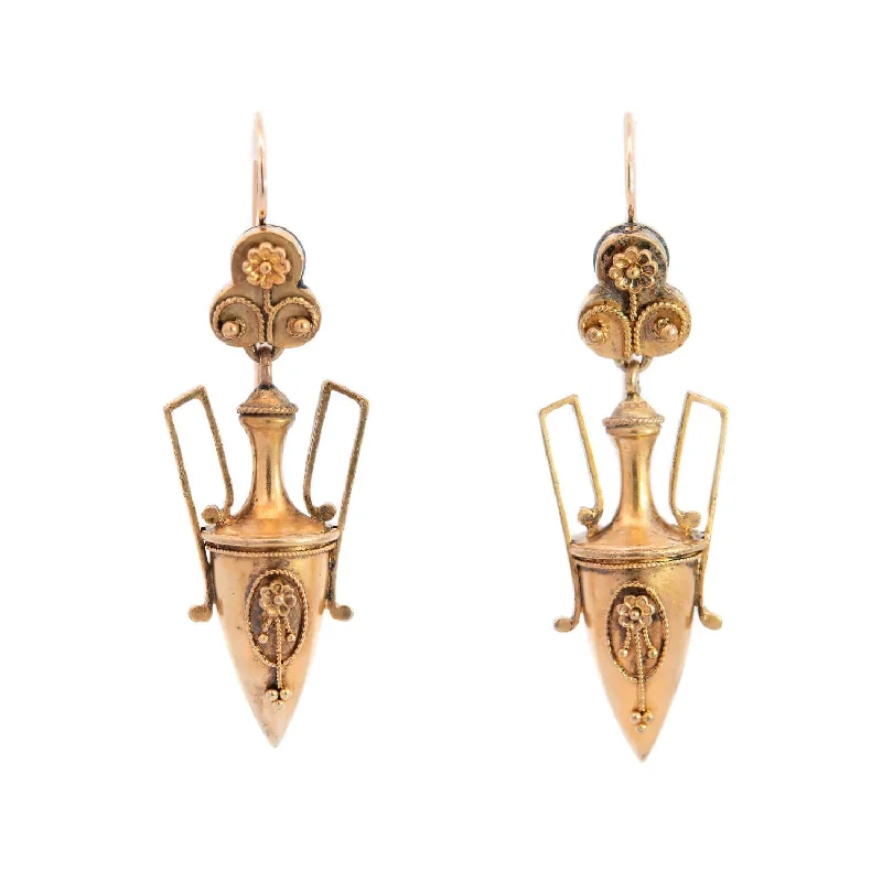 heart-shaped gold earrings for women-Victorian English 15kt Gold Urn Earrings