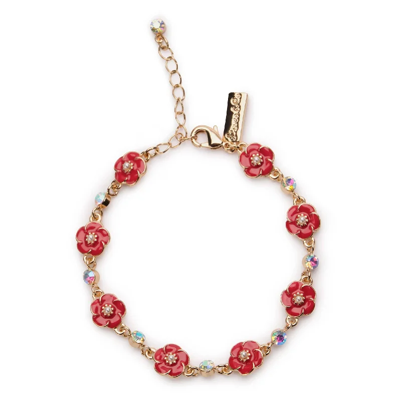 contemporary cuff bracelets for women-Small Rose 1 Row Bracelet in Red Enamel