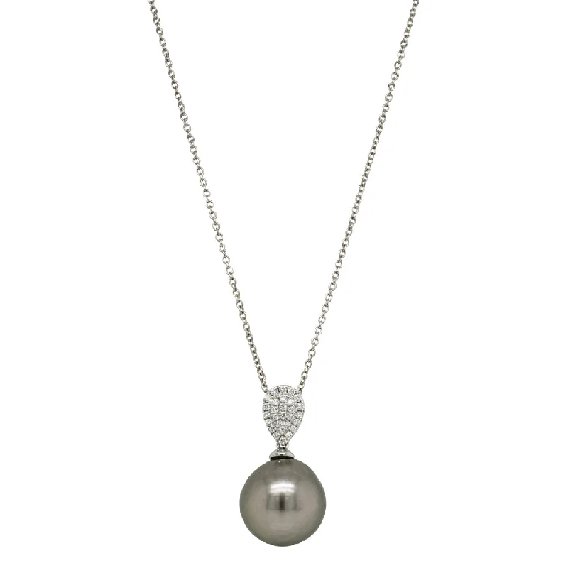 artistic necklaces for women-18ct White Gold 13.1mm Tahitian Pearl & Diamond Aegean Pendant