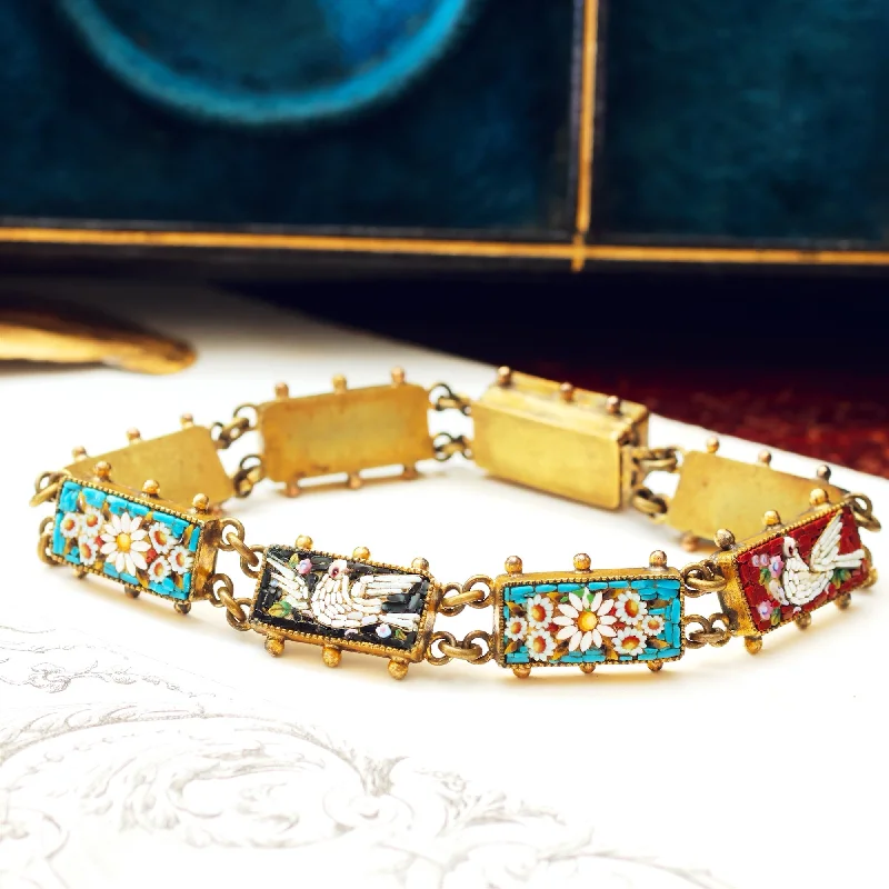 statement bangles for women-Antique Doves & Flowers Micro Mosaic Bracelet