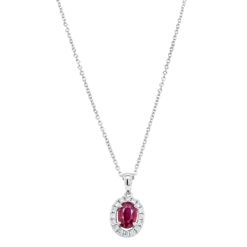 birthday necklaces for women-18ct White Gold .81ct Ruby & Diamond Pendant