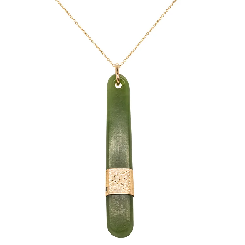 choker necklaces for women-Vintage 9ct Rose Gold Greenstone Drop Pendant