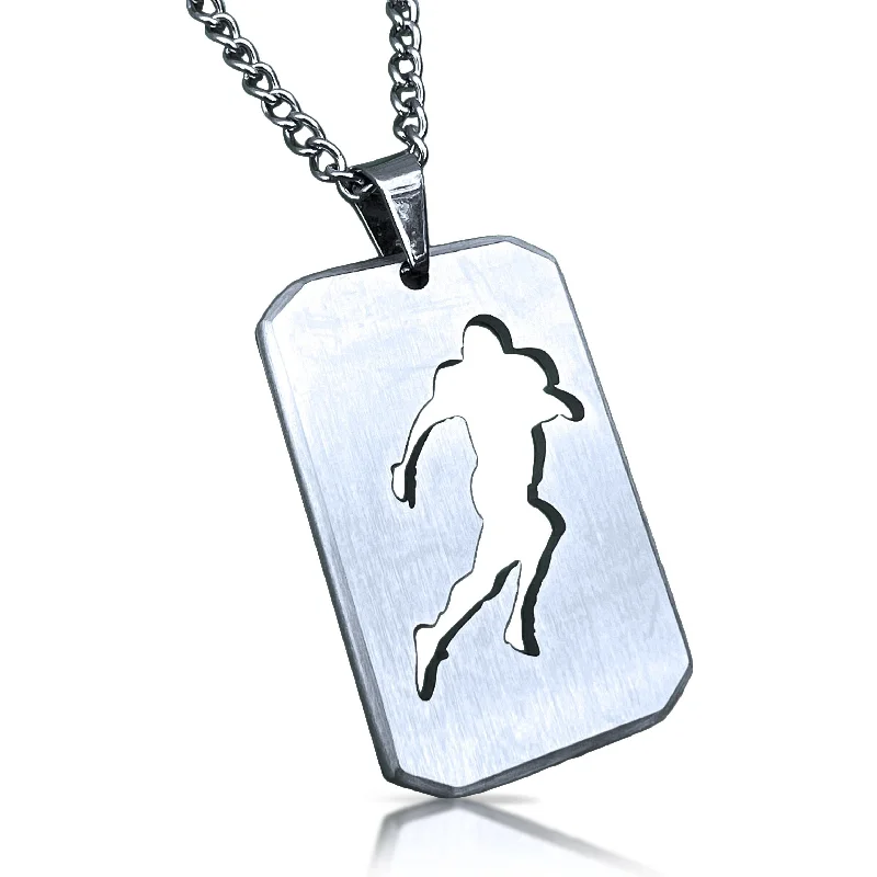 sterling silver necklaces for women-Football Cut Out Pendant With Chain Necklace - Stainless Steel