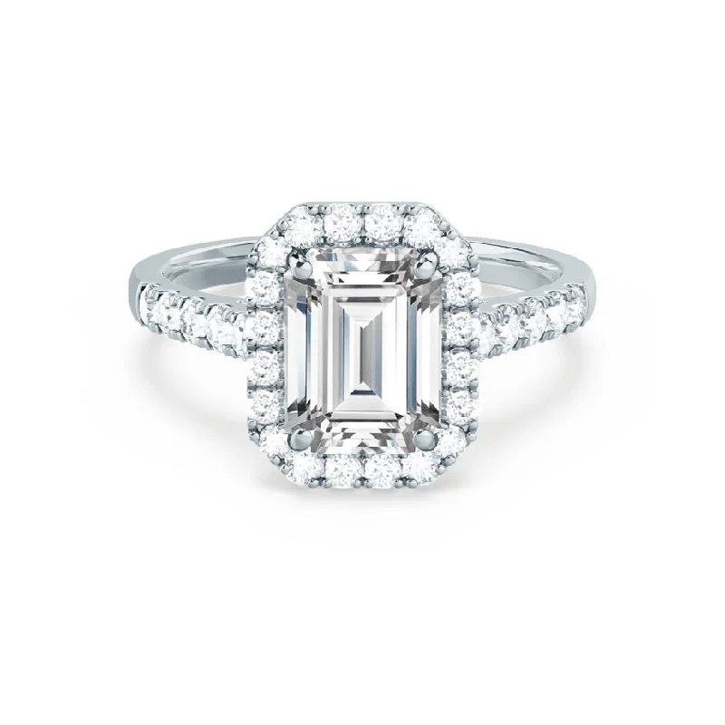 statement engagement rings for women-ESME - Emerald Lab Diamond & Diamond Platinum Halo