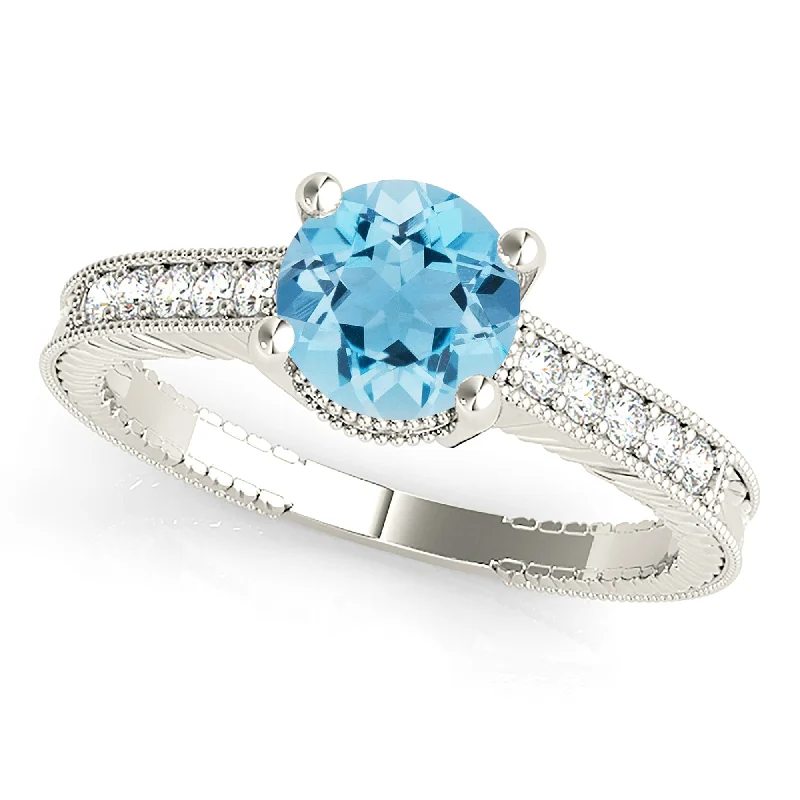 bold gemstone rings for women-1.75 ct. Genuine Aquamarine Ring With Milgrain and Filigree Accent Delicate Band