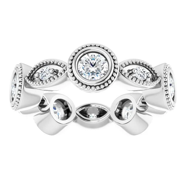 unique rings for women-0.95 ct. Bezel Set Round Diamond Milgrain Accent Eternity Band