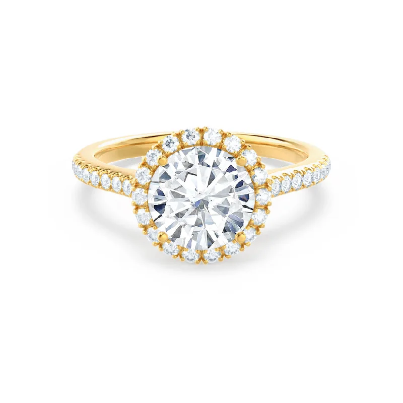 classic diamond engagement rings for women-LAVENDER - Round Lab Diamond 18k Yellow Gold Petite Halo Ring