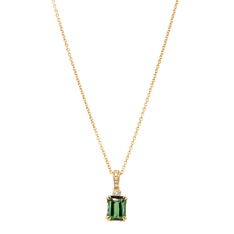 vintage necklaces for women-18ct Yellow Gold 1.76ct Green Tourmaline & Diamond Romanov Pendant