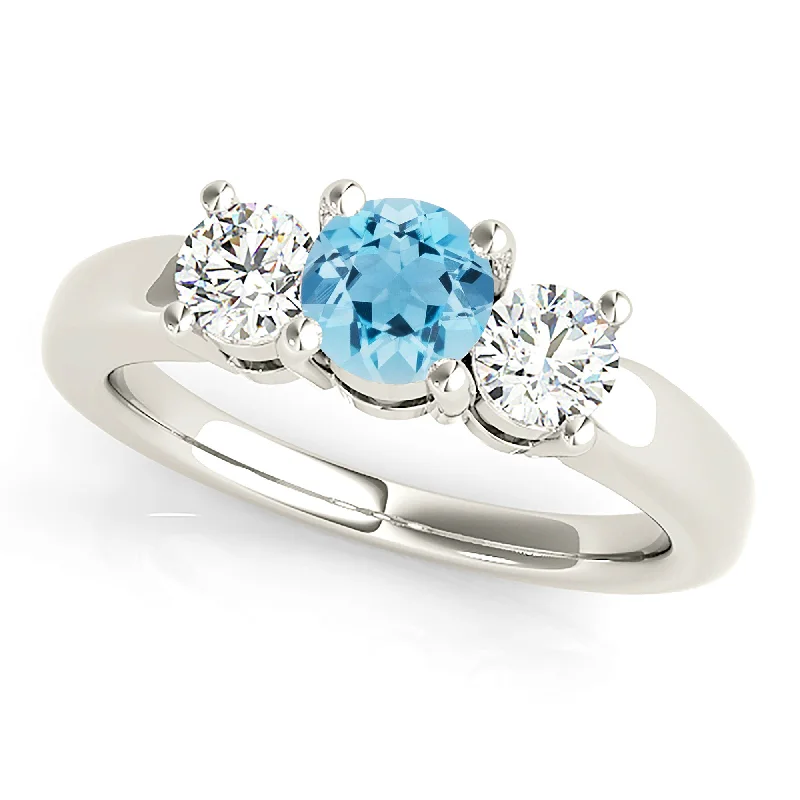 silver engagement rings for women-1.00 ct. Genuine Aquamarine Ring With 0.50 ctw. Diamonds