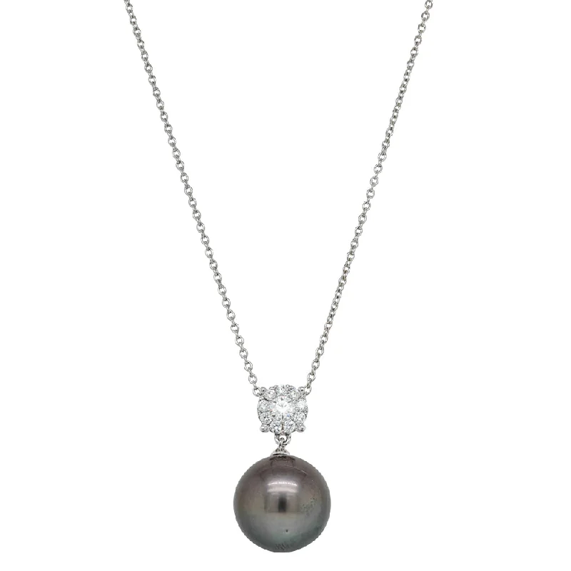 classic gold necklaces for women-18ct White Gold 13.1mm Black Pearl & Diamond Galaxy Necklace