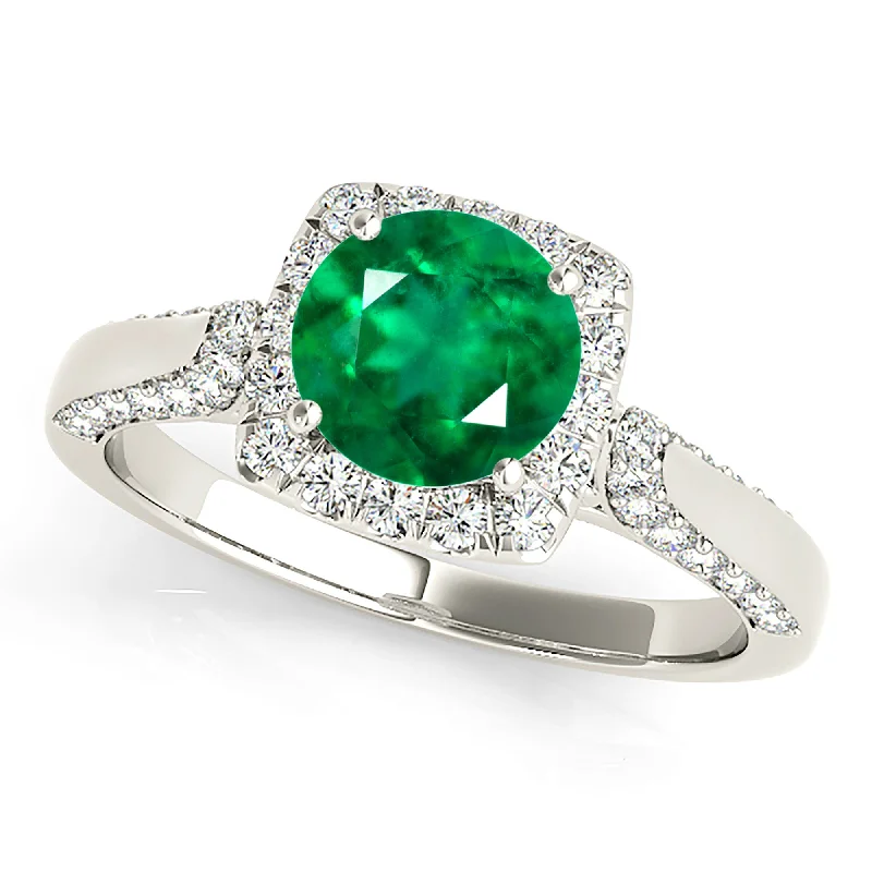 gemstone rings for women-1.75 ct. Genuine Emerald Vintage Halo Ring With Diamonds