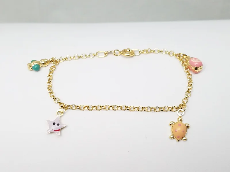 elegant gemstone bracelets for women-Adorable 18k Yellow Gold Child's Charm Bracelet