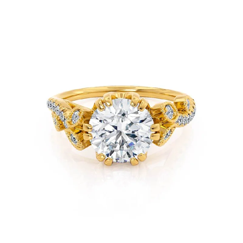 unique ruby engagement rings for women-FLEUR - Round Lab Diamond 18k Yellow Gold Shoulder Set Ring