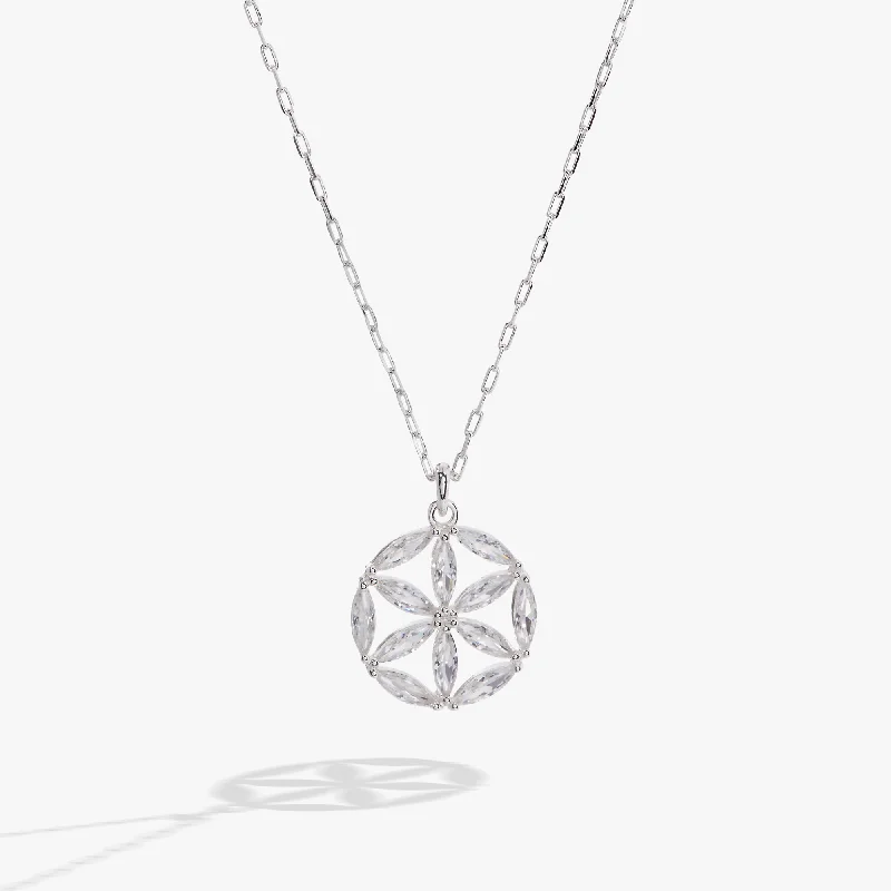 stylish necklaces for women-Faith and Family Rosette Pendant Necklace