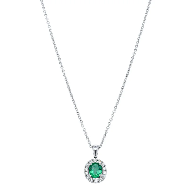 engraved necklaces for women-18ct White Gold .57ct Emerald & Diamond Pendant