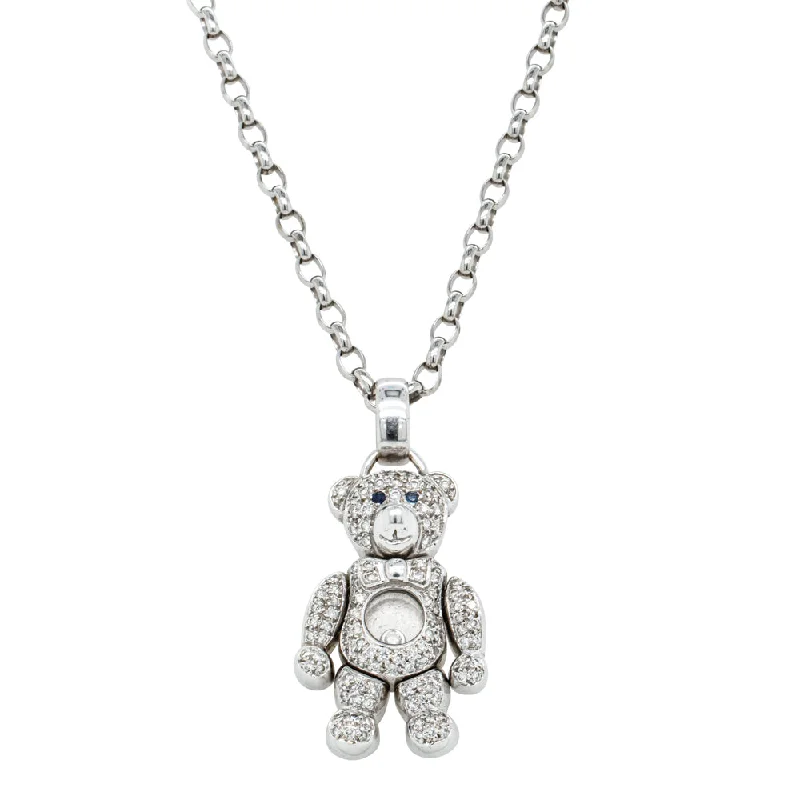 engraved necklaces for women-Deja Vu 18ct White Gold Diamond Teddy Bear Pendant