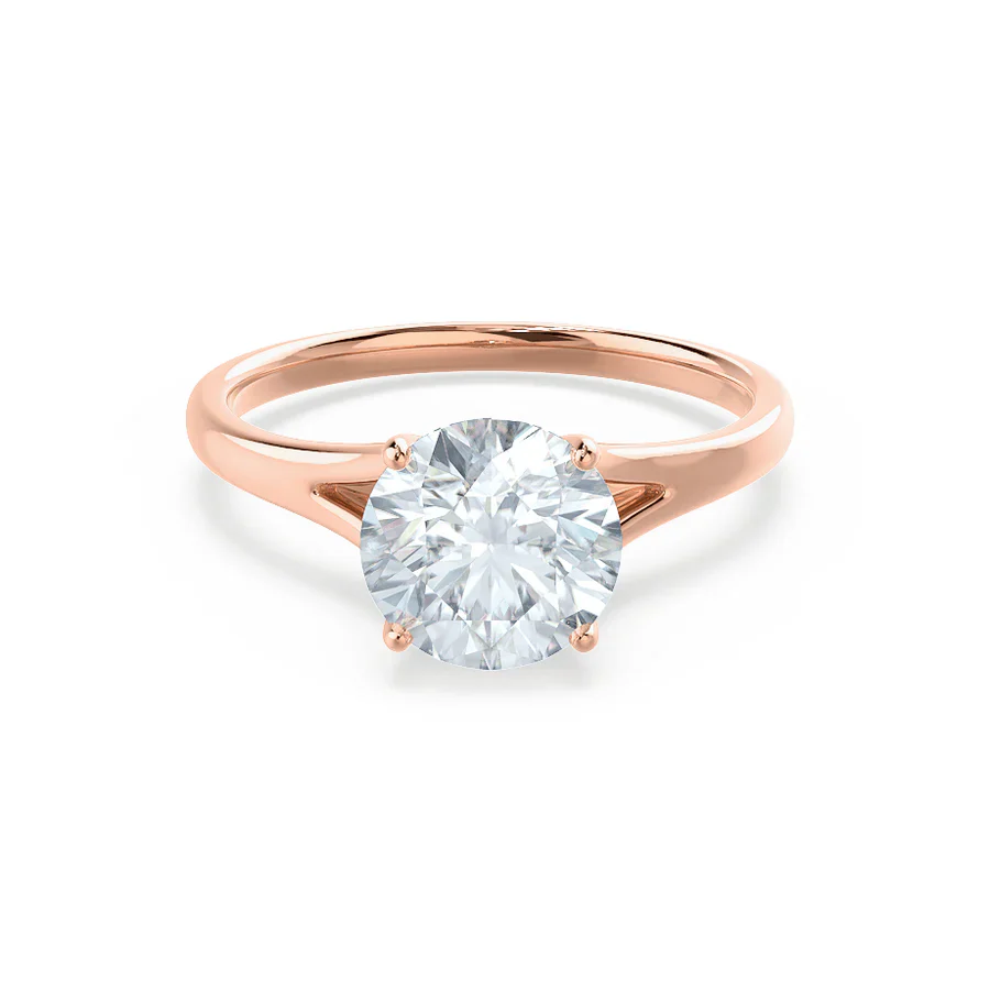 elegant sapphire engagement rings for women-DAHLIA - Round Natural Diamond Solitaire 18k Rose Gold Split Shank Solitaire Ring