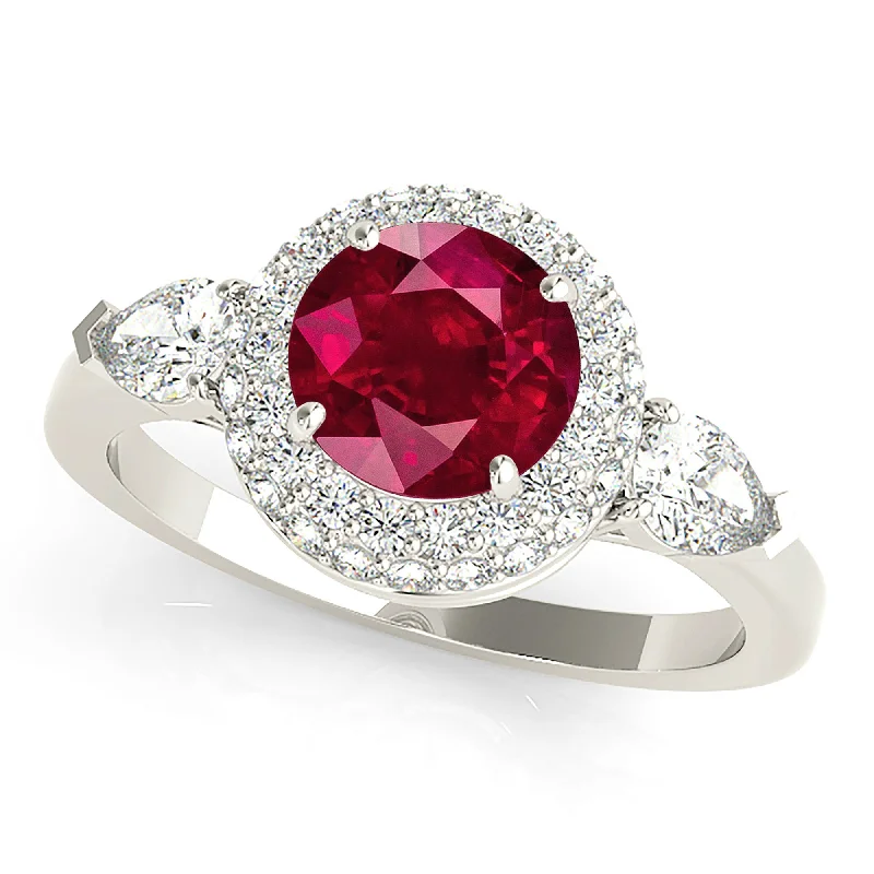 stackable gemstone rings for women-1.35 ct. Genuine Ruby Ring With Halo And Side Accent Diamonds