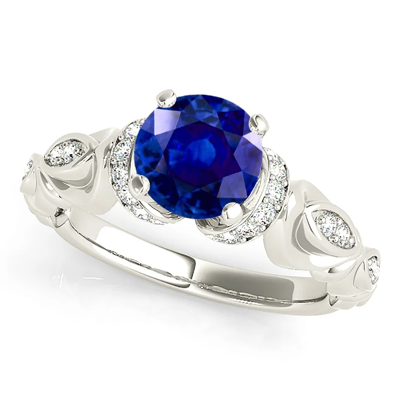 large gemstone rings for women-1.80 ct. Genuine Blue Sapphire Vintage Ring