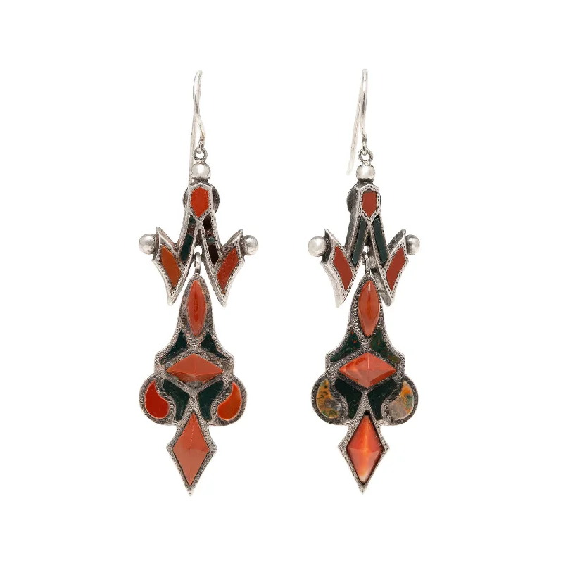 colorful earrings for women-Victorian Sterling Silver & Scottish Agate Earrings