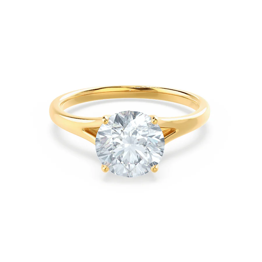 customized diamond engagement rings for women-DAHLIA - Round Lab Diamond Solitaire 18k Yellow Gold Split Shank Solitaire Ring