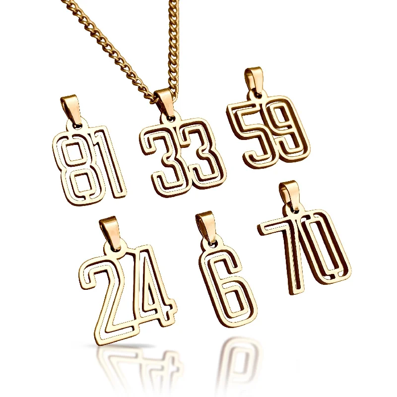 high-end necklaces for women-Varsity Number Pendant With Chain Necklace - 14K Gold Plated Stainless Steel