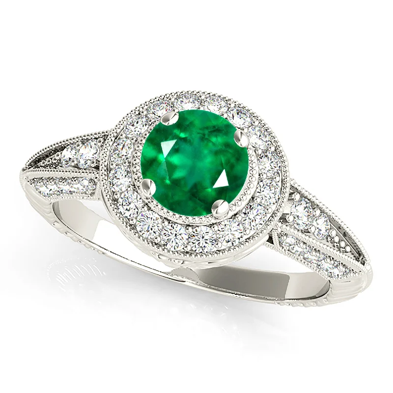 promise rings for women-2.00 ct. Genuine Emerald Vintage Inspired Halo Ring