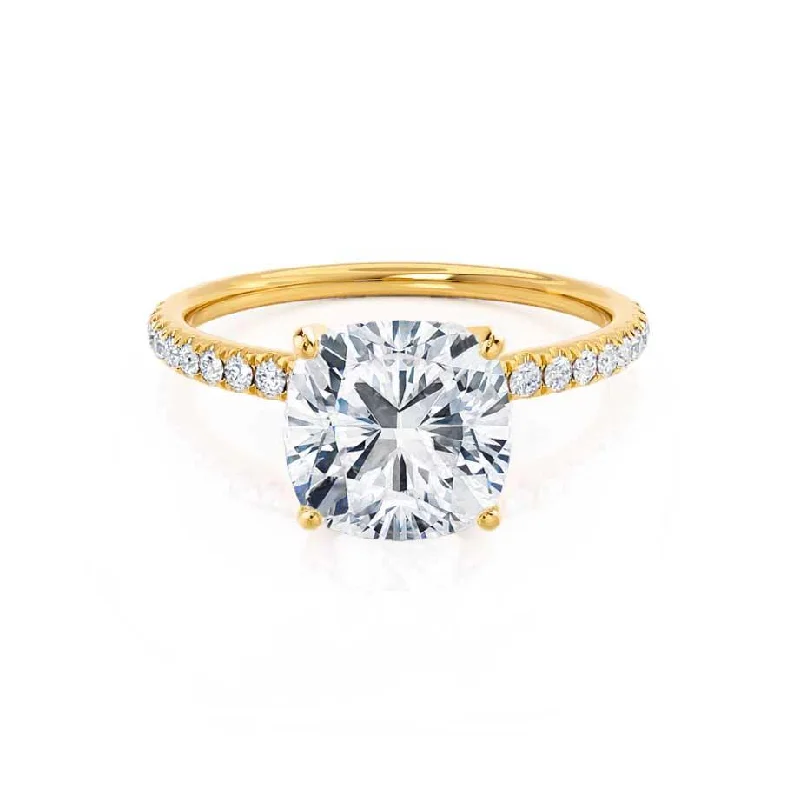 diamond halo engagement rings for women-MACY - Cushion Lab Diamond 18k Yellow Gold Petite Shoulder Set