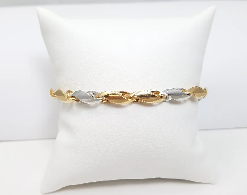 adjustable bangles for women-7.5" 14k Solid Tricolor Gold Fancy Link Bracelet