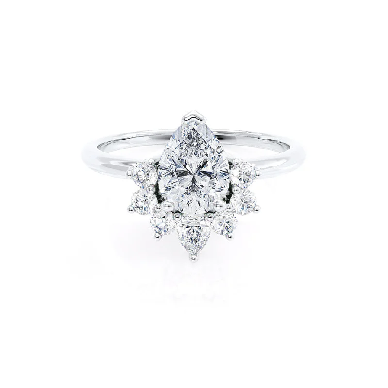 cushion-cut engagement rings for women-BALLET - Pear Diamond Half Halo Tiara 18k White Gold Engagement Ring