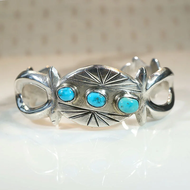 silver bangles for women-Sand Cast Sterling & Turquoise Petite Cuff Bracelet