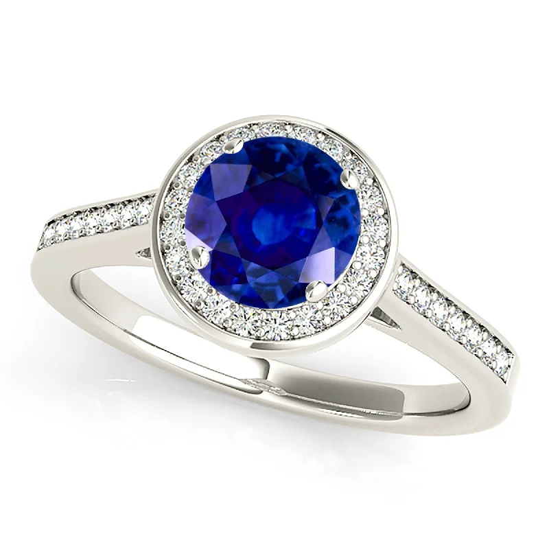 high-quality engagement rings for women-1.35 ct. Genuine Blue Sapphire Classic Halo Ring