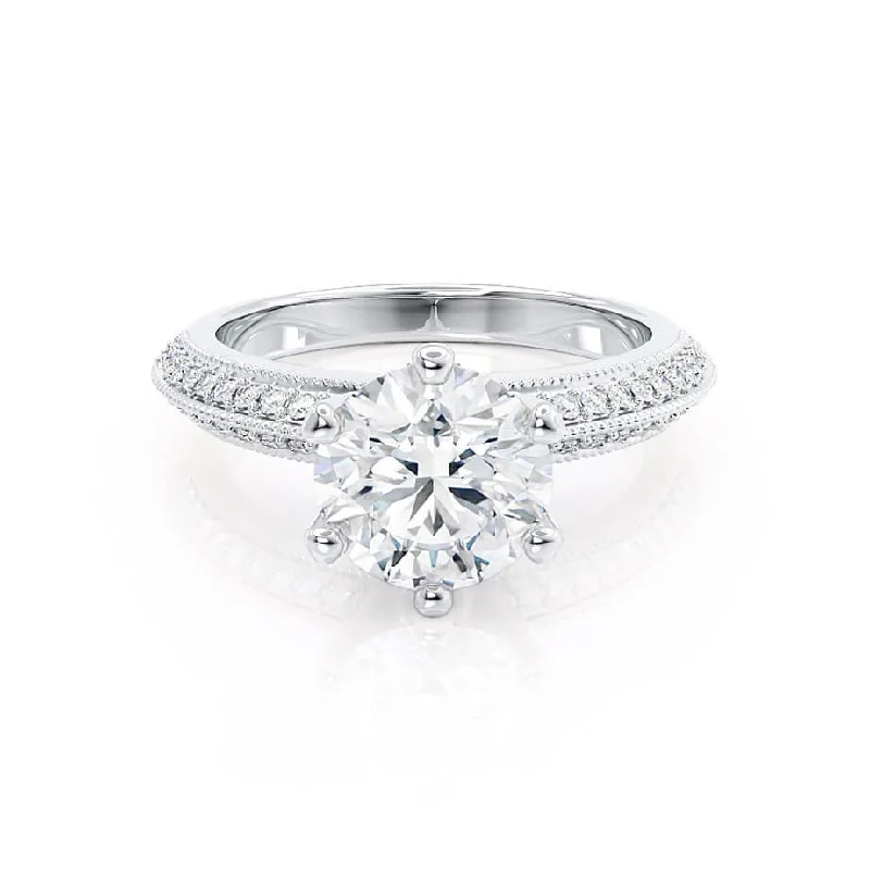 timeless engagement rings for women-VICTORIA - Round Diamond Shoulder Set 18k White Gold Engagement Ring