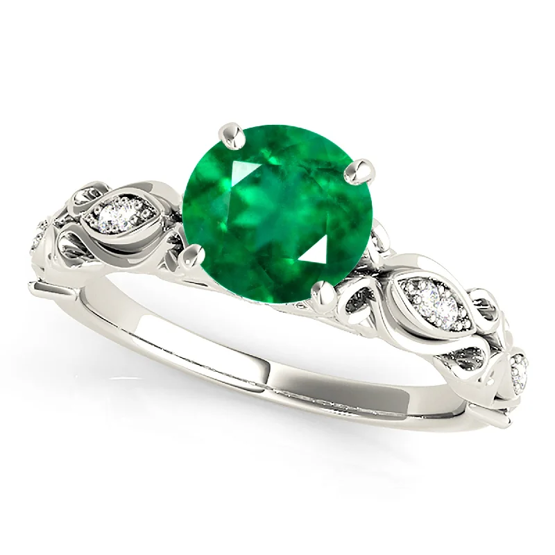 sterling silver rings for women-1.75 ct. Genuine Emerald Solitaire Ring With Side Accent Diamonds