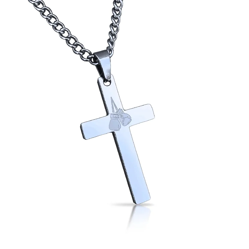 multi-layer necklaces for women-Boxing Cross Pendant With Chain Necklace - Stainless Steel