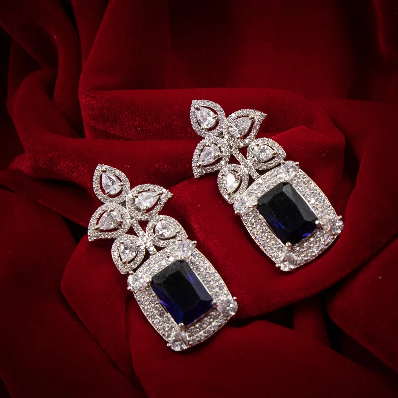 luxurious hoop earrings for women-Nipura Blue Fantasy Zirconia Danglers