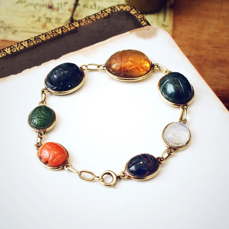 oversized bangles for women-Mystical Vintage 14ct Gold Scarab Bracelet