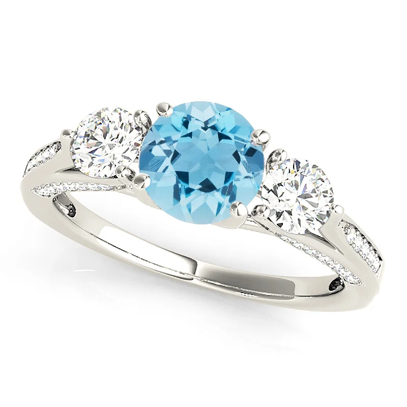 fashionable rings for women-1.10 ct. Genuine Aquamarine With 0.75 ctw. Side and Accent Diamonds