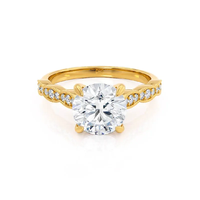 cushion-cut diamond engagement rings for women-HONOR - Round Lab Diamond 18k Yellow Gold Shoulder Set Ring