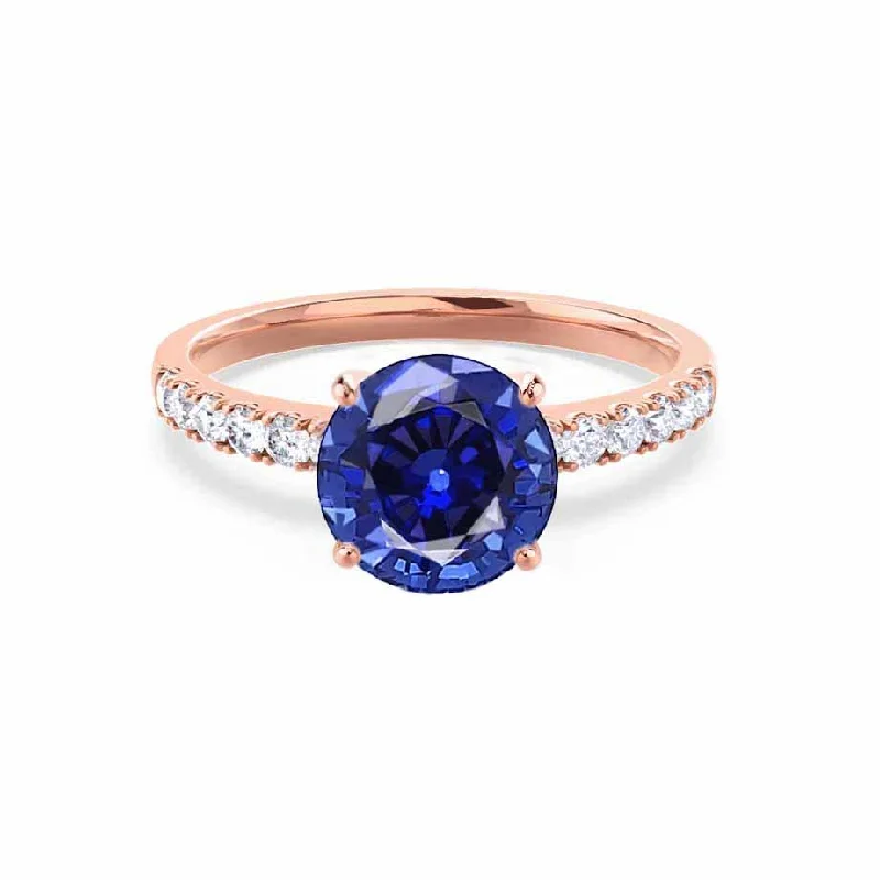 stackable gold engagement rings for women-GISELLE - Chatham® Lab Grown Blue Sapphire & Diamond 18k Rose Gold Solitaire